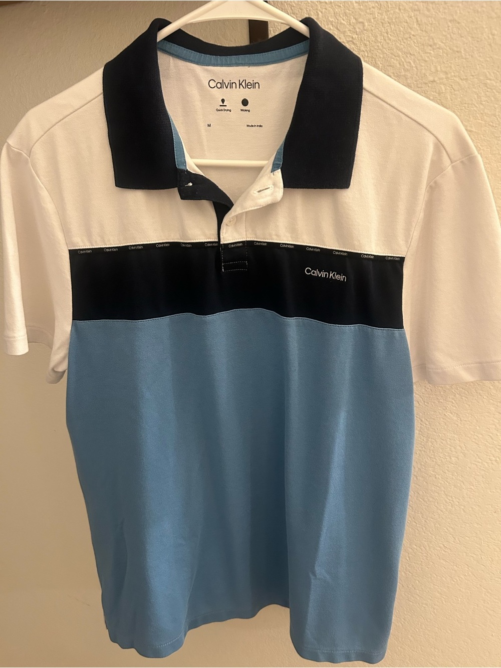 Calvin Klein White, Navy & Light Blue Colorblock Polo